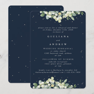 Dark Navy Snowberry+Eucalyptus Wedding Rehearsal Invitation