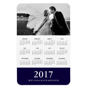 Dark Navy Stripe Elegant 2017 Photo Calendar Magnet