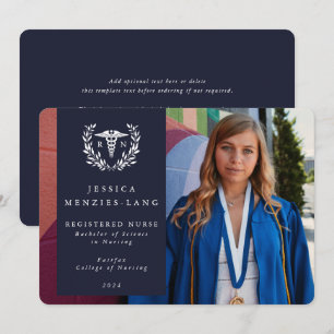 Dark Navy + White Laurel Wreath Registered Nurse Announcement