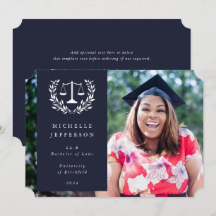 Dark Navy + White Law Scales Laurel Wreath Photo Announcement