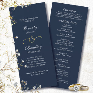Dark Navy White Simple Script Elegant Wedding Programme