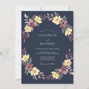 Dark Navy Winter Wedding Invitation