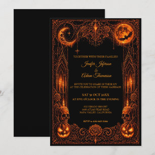 Dark neon Gothic Halloween Wedding Invitation