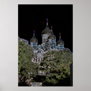 Dark Neon St. Alexander Nevsky Cathedral Poster