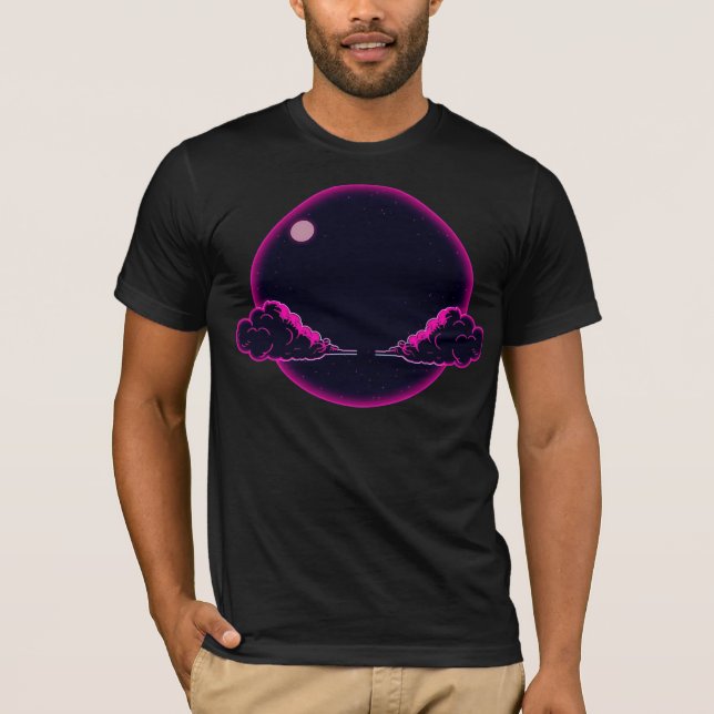 Dark Night Aesthetic Pink Clouds Moon Design T-Shirt (Front)