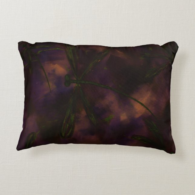 Dark Night Dragonfly Fire Decorative Cushion (Back)