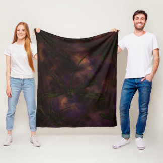 Dark Night Dragonfly Fire Fleece Blanket