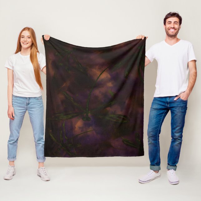 Dark Night Dragonfly Fire Fleece Blanket (In Situ)