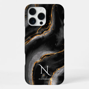 Dark Night Gold Glitter Marble Customisable iPhone 16 Pro Max Case