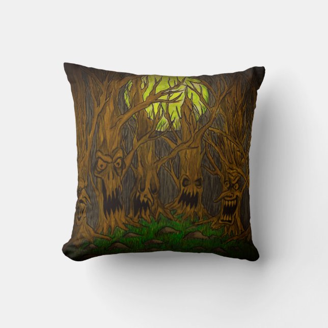 Dark Night Halloween Full Moon Forest Cushion (Front)