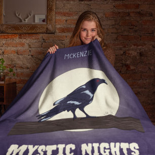 Dark Night Moonlight Malevolent Crow  Fleece Blanket