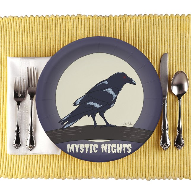 Dark Night Moonlight Malevolent Crow Paper Plate (Creator Uploaded)