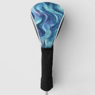 Dark Night Pine Trees Vibrant Aurora Glow Golf Head Cover