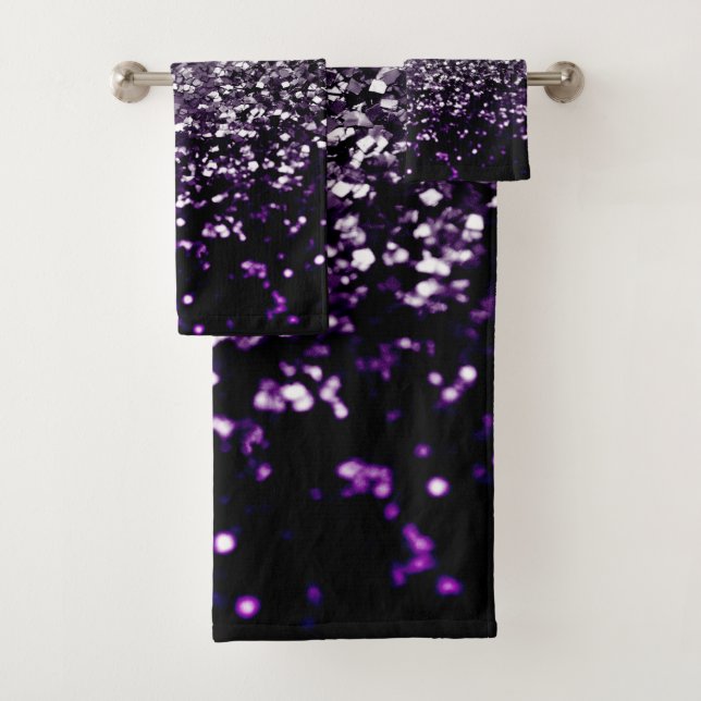 Dark Night Purple Black Silver Glitter #1 #shiny Bath Towel Set (Insitu)