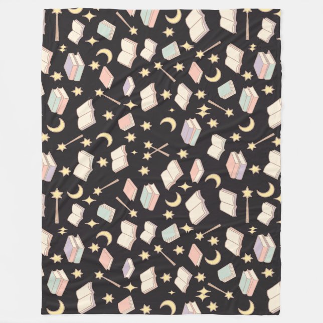 Dark Night Reading Aesthetic Pattern Magic Fleece Blanket (Front)
