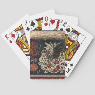 Dark Nordic Dragon and Viking Knotwork Tapestry De Playing Cards