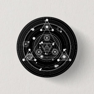 Dark occult style sacred geometry 3 cm round badge