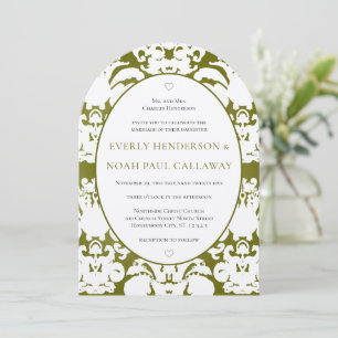 Dark Olive Damask Vintage Wedding Invitation