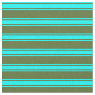 Dark Olive Green and Cyan Lines/Stripes Pattern Fabric
