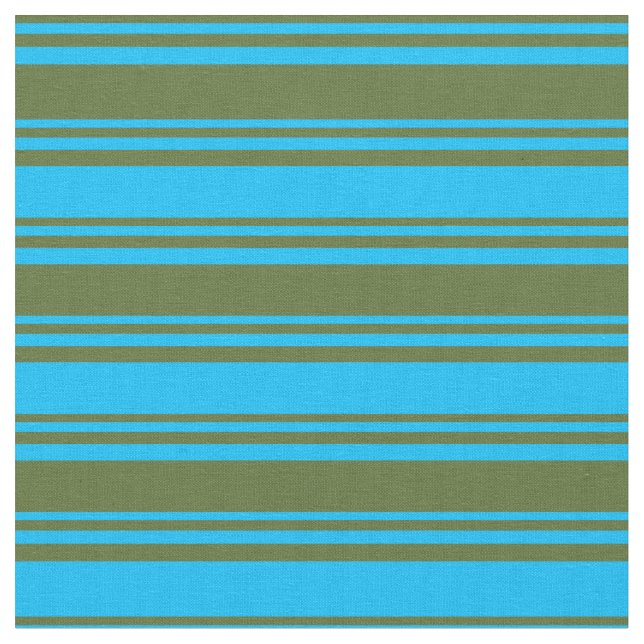 Dark Olive Green and Deep Sky Blue Lines Pattern Fabric (Close Up)