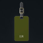 Dark olive green and White I Modern Monogram Luggage Tag<br><div class="desc">This modern luggage tag design features a rich Dark Olive Green background,  with your initials in bold white text for a look that is simple and stylish,  yet professional.</div>