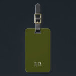 Dark olive green and White I Modern Monogram Luggage Tag<br><div class="desc">This modern luggage tag design features a rich Dark Olive Green background,  with your initials in bold white text for a look that is simple and stylish,  yet professional.</div>