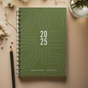 Dark Olive Green Blocked Spiral Weekly Planner