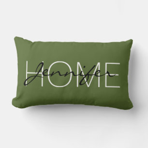 Dark olive green colour home monogram lumbar cushion