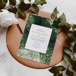 Dark Olive Green Emerald Gemstone Wedding Invitation