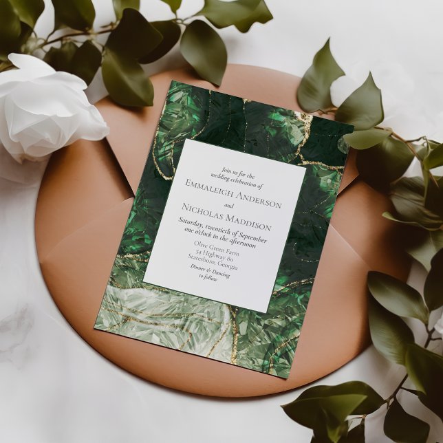 Dark Olive Green Emerald Gemstone Wedding Invitation (Creator Uploaded)