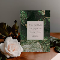 Dark Olive Green Gemstone Save the Date