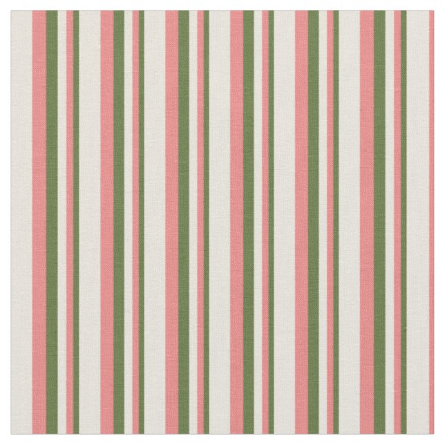 Dark Olive Green, Light Coral & Beige Coloured Fabric (Close Up)