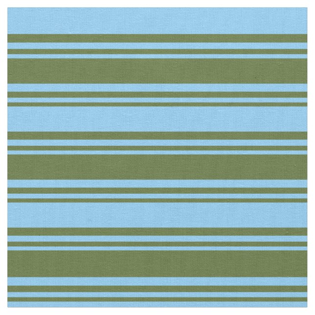 Dark Olive Green & Light Sky Blue Coloured Stripes Fabric (Close Up)