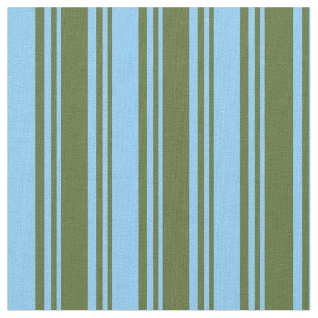 Dark Olive Green & Light Sky Blue Stripes Fabric (Close Up)