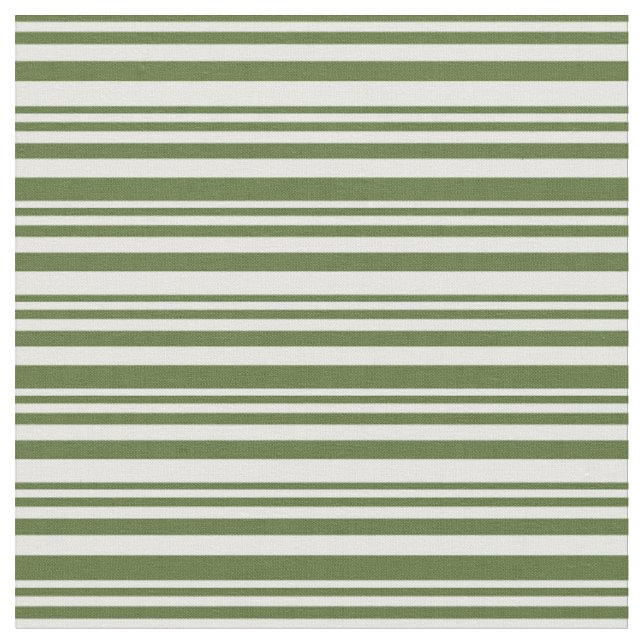 Dark Olive Green & Mint Cream Coloured Lines Fabric (Close Up)