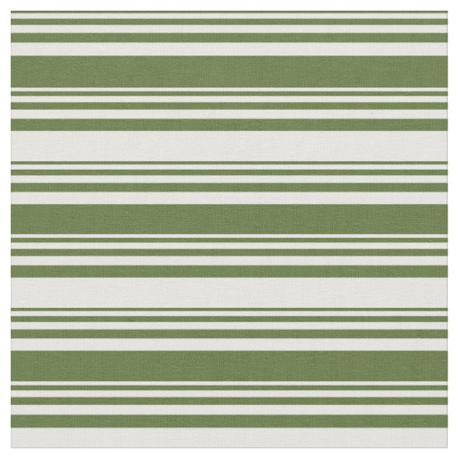 Dark Olive Green & Mint Cream Coloured Stripes Fabric (Close Up)