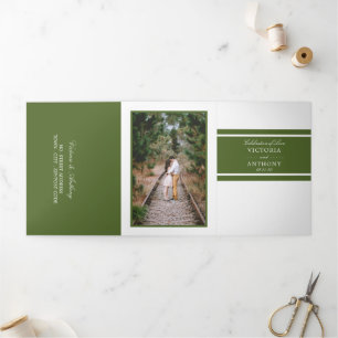 Dark Olive Green Modern Wedding Suite Tri-Fold Invitation