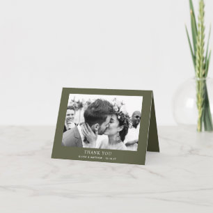 Dark Olive Green Nature Wedding Woodland Photo Thank You Card
