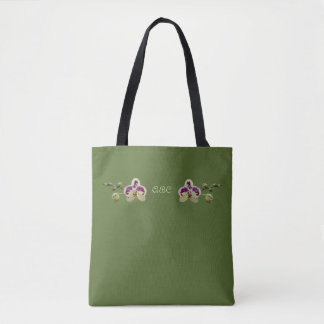 Dark Olive Green Orchids All-Over-Print Tote Bag