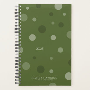 Dark Olive Green Pop Dots Year Weekly Planner