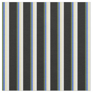 Dark Olive Green, Royal Blue, Tan, White & Black Fabric