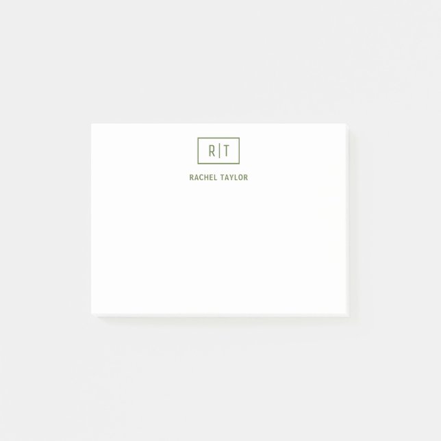 Dark Olive Green Simple Modern Monogram Post-it Notes (Front)