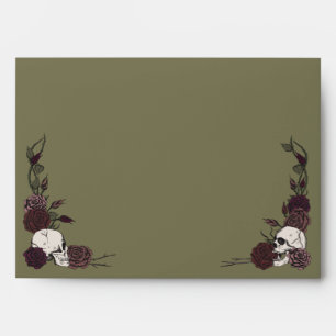 Dark Olive Green Skulls and Roses Envelope