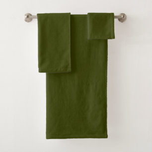 Dark olive green solid colour bath towel set