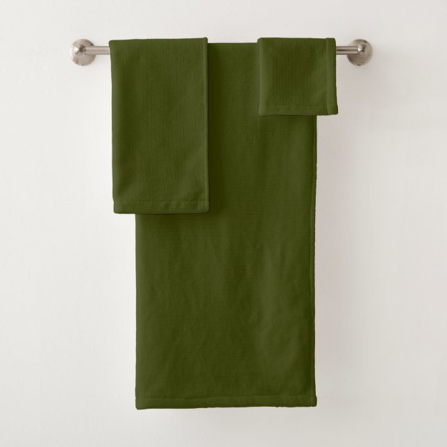 Dark olive green solid colour bath towel set (Insitu)