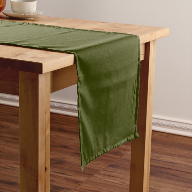 Dark olive green solid colour short table runner (In Situ)