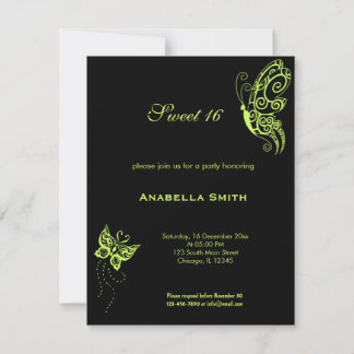 Dark Olive Green Sweet 16 Butterflies Invitation