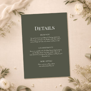 Dark Olive Minimalist Monogram Wedding Details Invitation