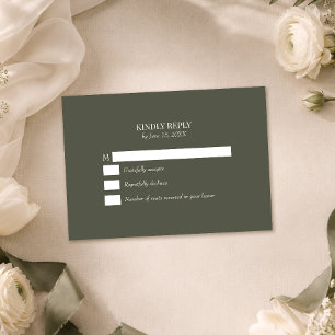 Dark Olive Monogram Wedding RSVP Card