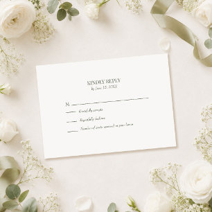 Dark Olive Monogram Wedding RSVP Card